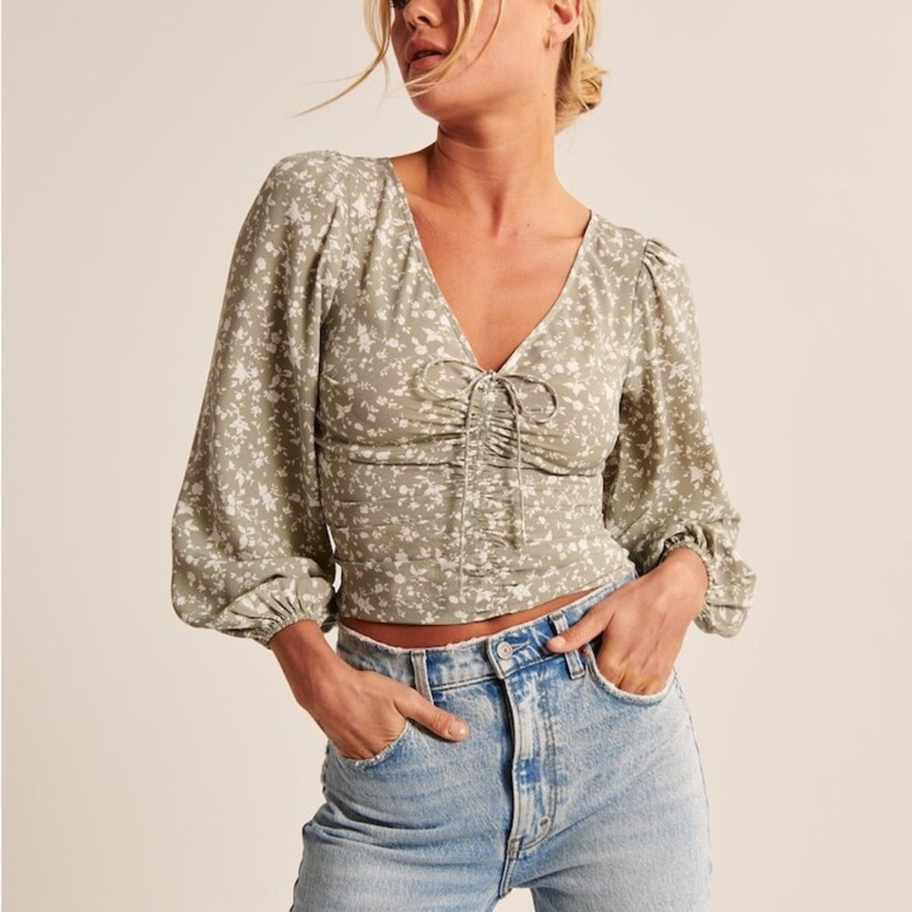 Abercrombie & Fitch Green Ruched Blouse